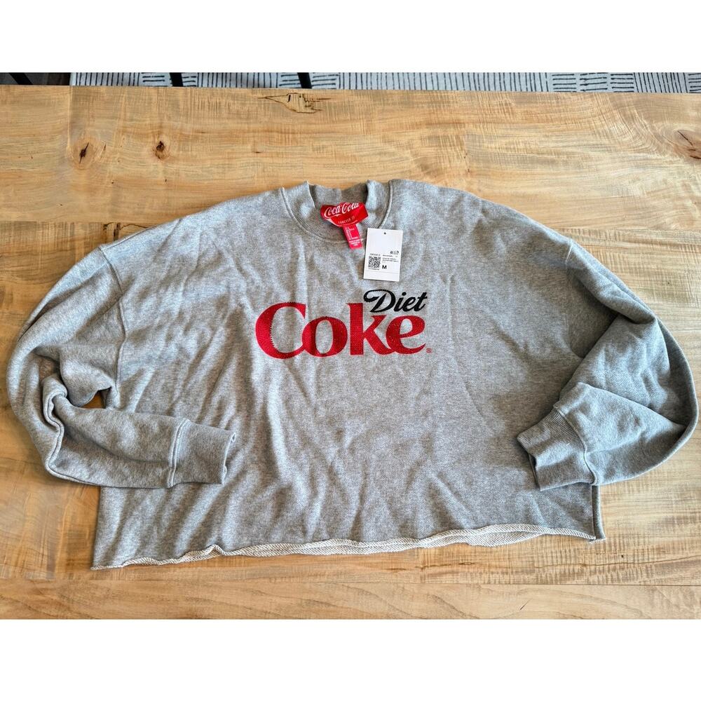 Diet Coke Rhinestone Cropped Sweatshirt - Gray - Size M nwt